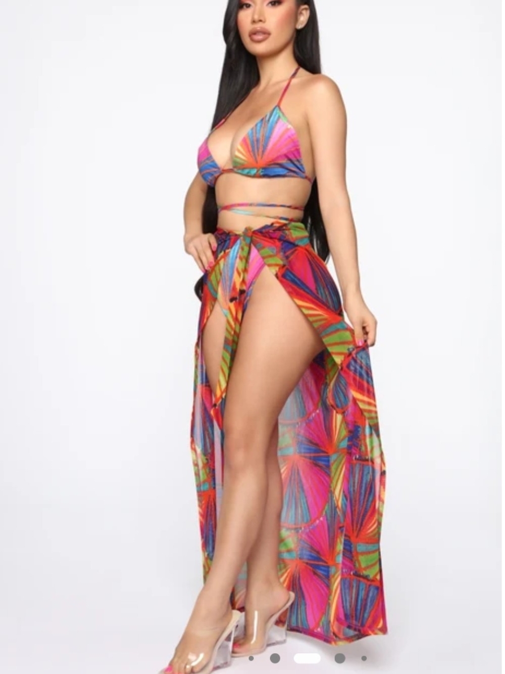 Fashion Nova Vibrant Multicolor Triangle Bikini & Sheer Sarong Set